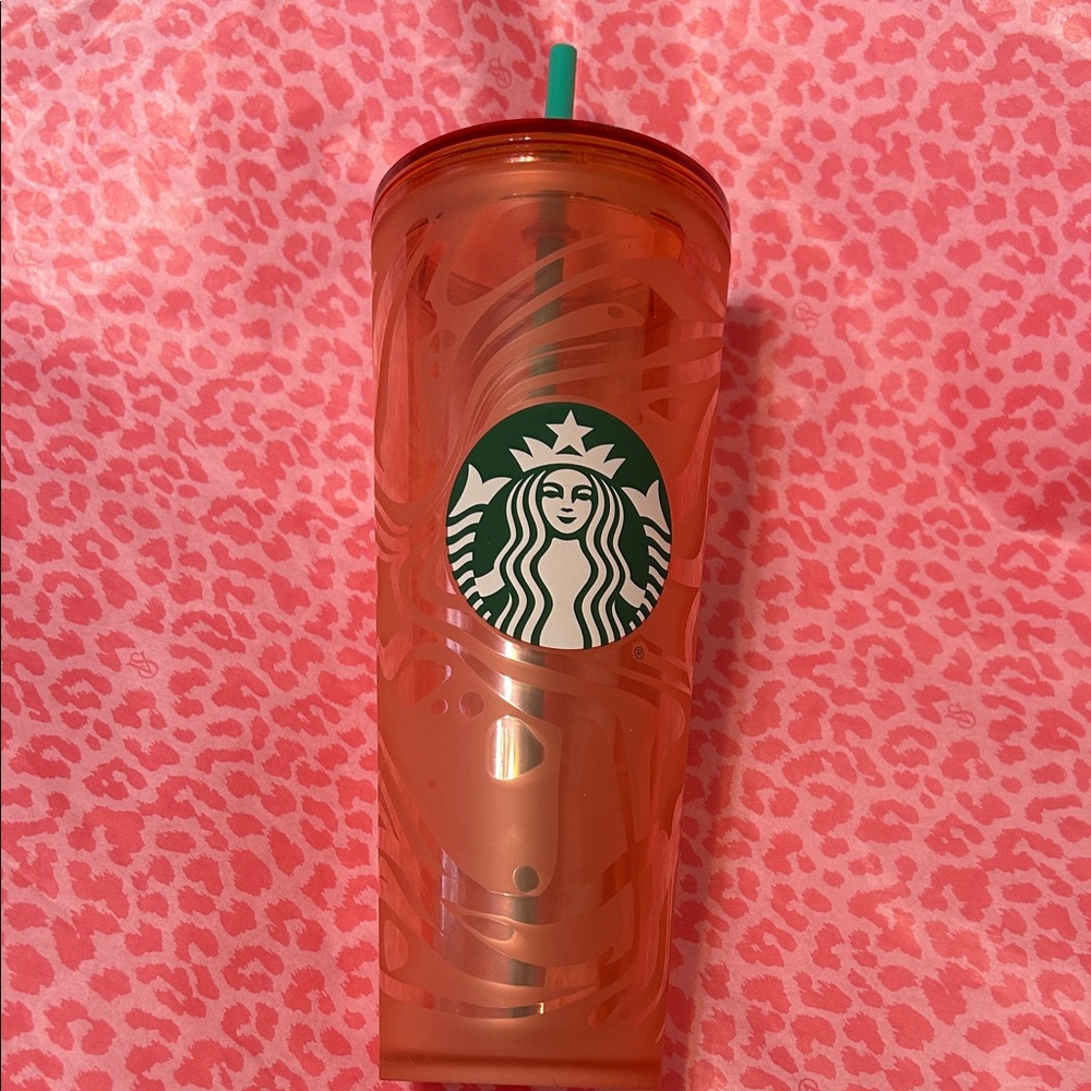 Starbucks Orange Tumbler with Green Lid